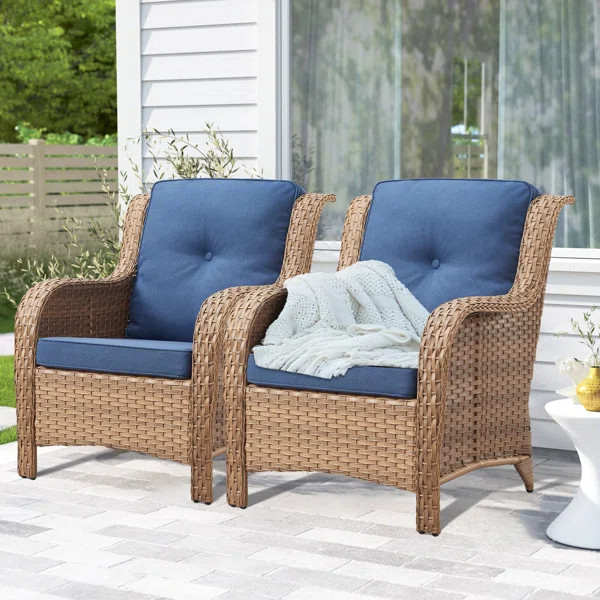 Deb Wicker Rattan Outdoor Patio Lounge Chairs with Cushions | Wayfair North America