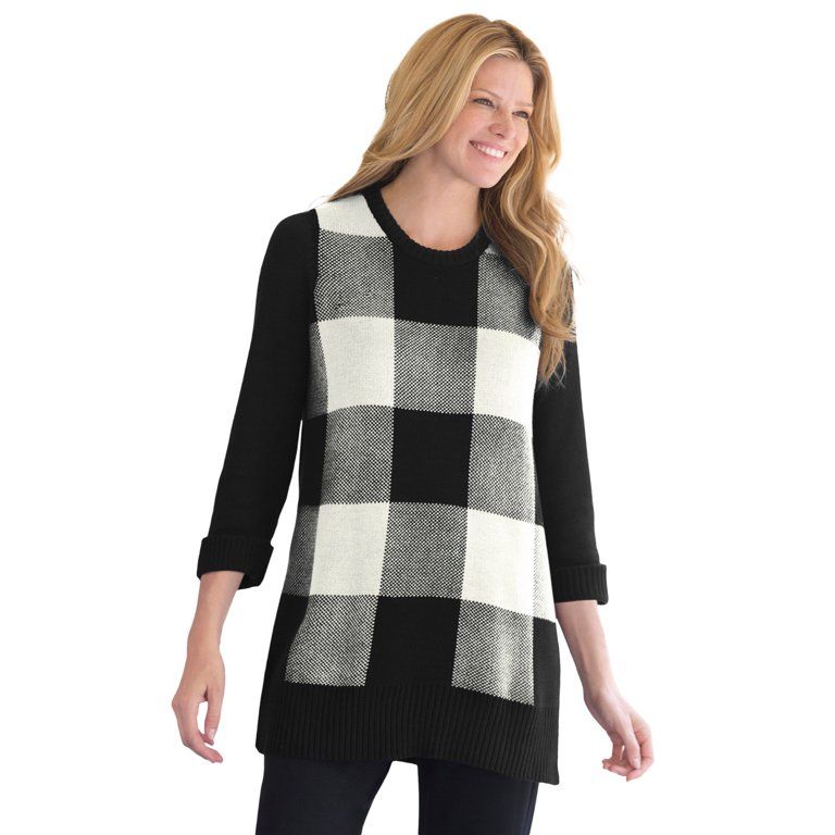 Woman Within Women's Plus Size Buffalo Plaid Pullover Sweater | Walmart (US)