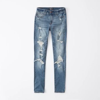 Ripped Mid Rise Super Skinny Jeans | Abercrombie & Fitch (US)