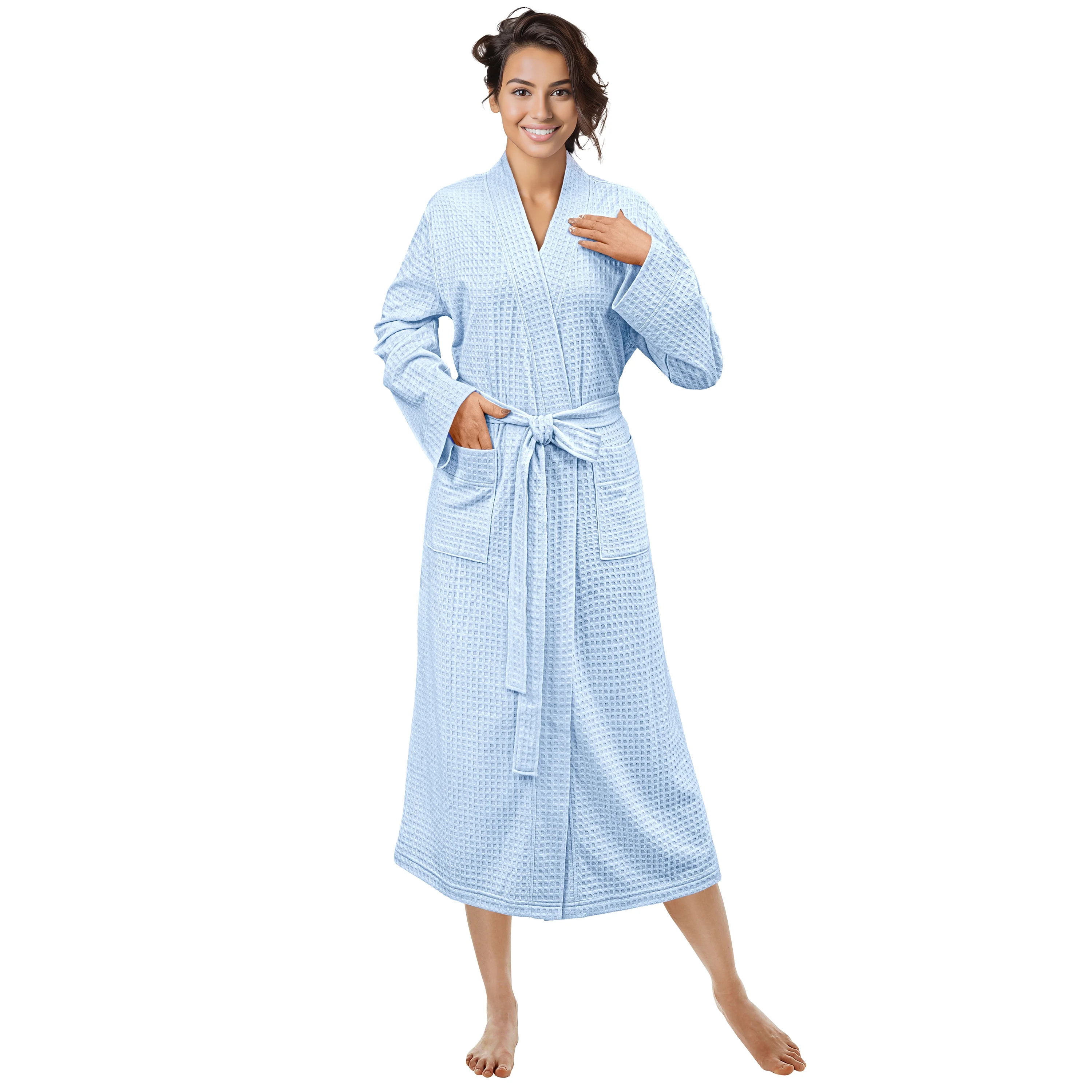 PAVILIA Light Blue Women Waffle Knit Kimono Robe, Soft Cozy Breathable Lightweight Bathrobe with ... | Walmart (US)