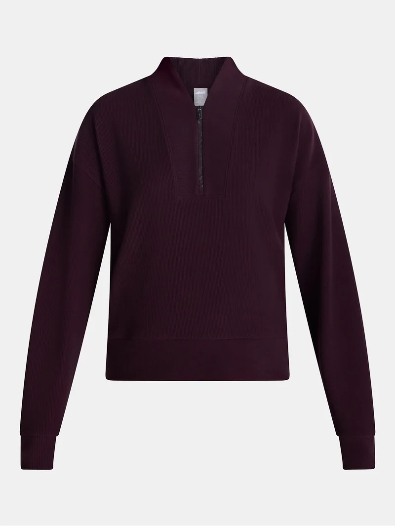 Avia Women's and Women's Plus Ribbed Ottoman Quarter Zip Sweatshirt, Sizes XS-4X | Walmart (US)