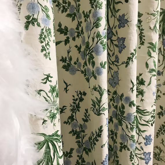 Modern Vintage Light Sky Blue Floral Pattern Washed Linen Cotton Curtain Pale Green Beige Backgro... | Etsy (CAD)