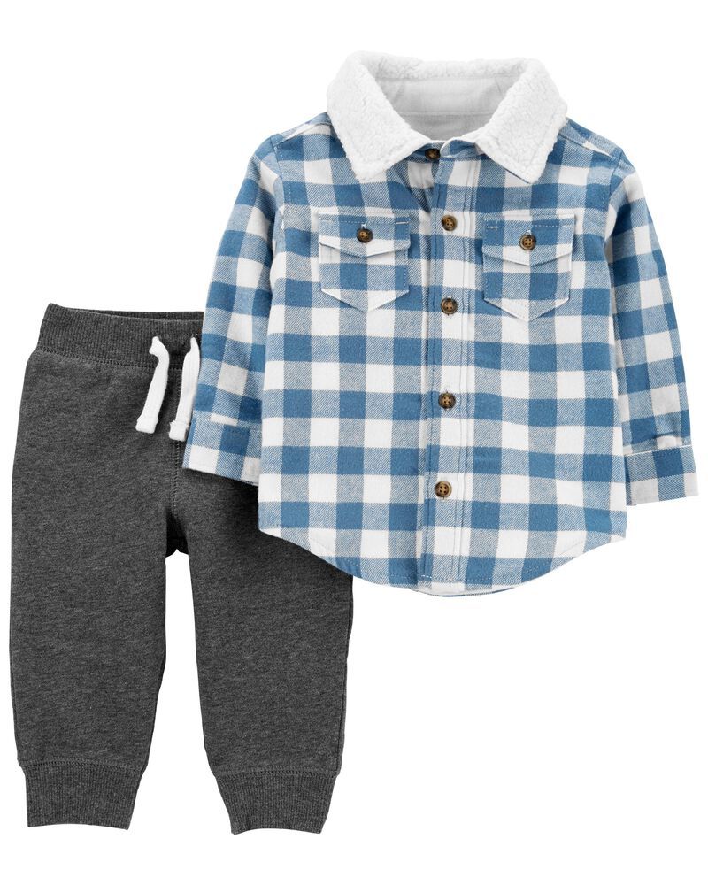 2-Piece Plaid Button-Front Top & Fleece Pant Set | Carter's