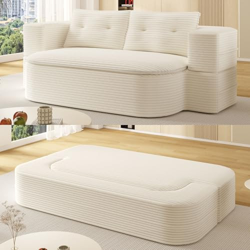 78.7" Futon Sofa Bed King Size, Corduroy Boneless Couch, Cream Beige | Amazon (US)