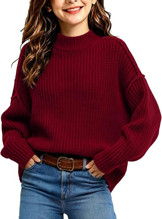 Girls Turtleneck Sweaters Mock Neck Batwing Lantern Long Sleeve Pullover Teen Trendy Casual Loose... | Amazon (US)