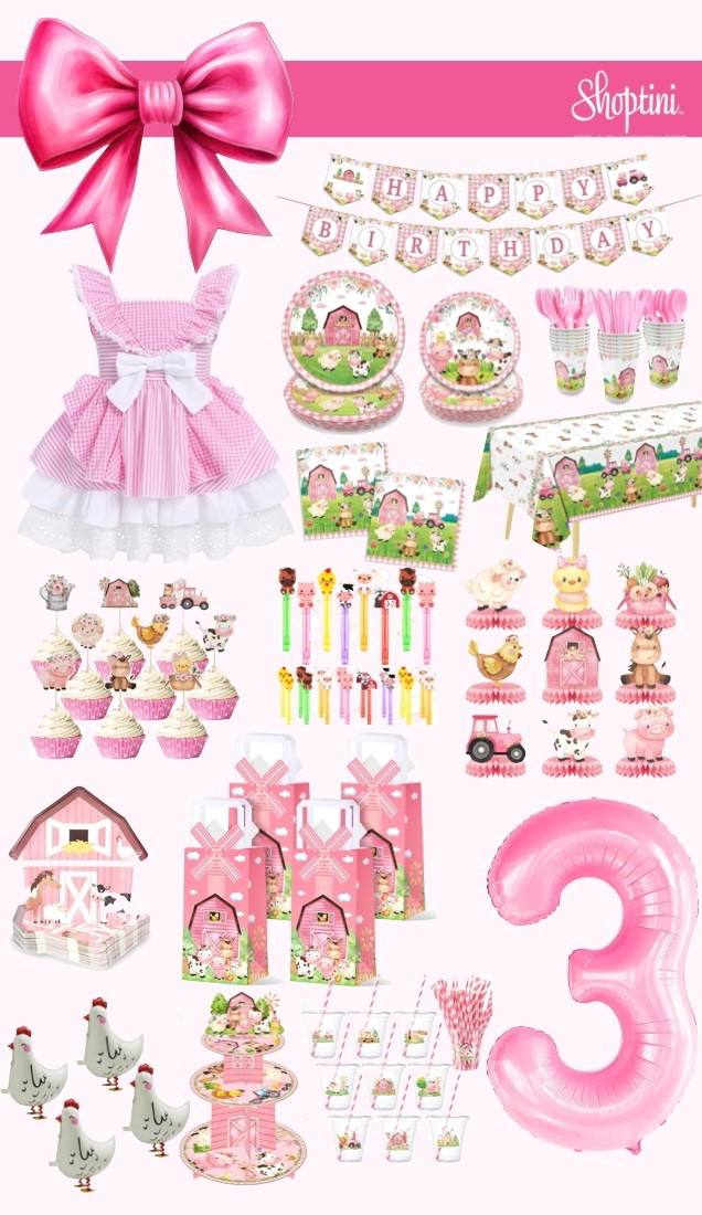 Little farm girl birthday theme // farm girl birthday party // pink barn // pink tractor // our little chick-a-dee is three // pink gingham 

#LTKFindsUnder50 #LTKKids #LTKParties
