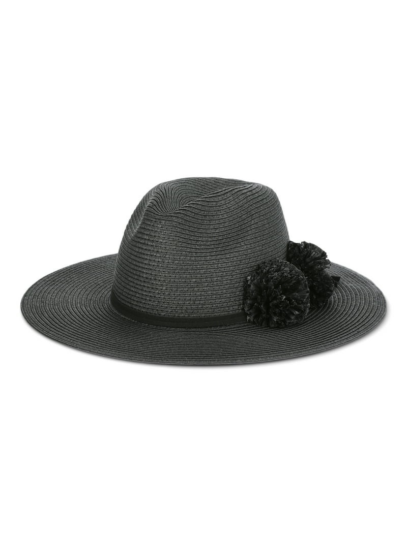 Time and Tru Women's Straw Fedora Hat with Paper Flowers | Walmart (US)