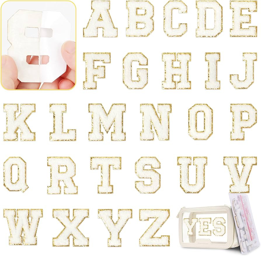 KINGSOW White Self-Adhesive Letters Patches: Chenille Varsity Letter Embroidered Applique Patch | Amazon (US)