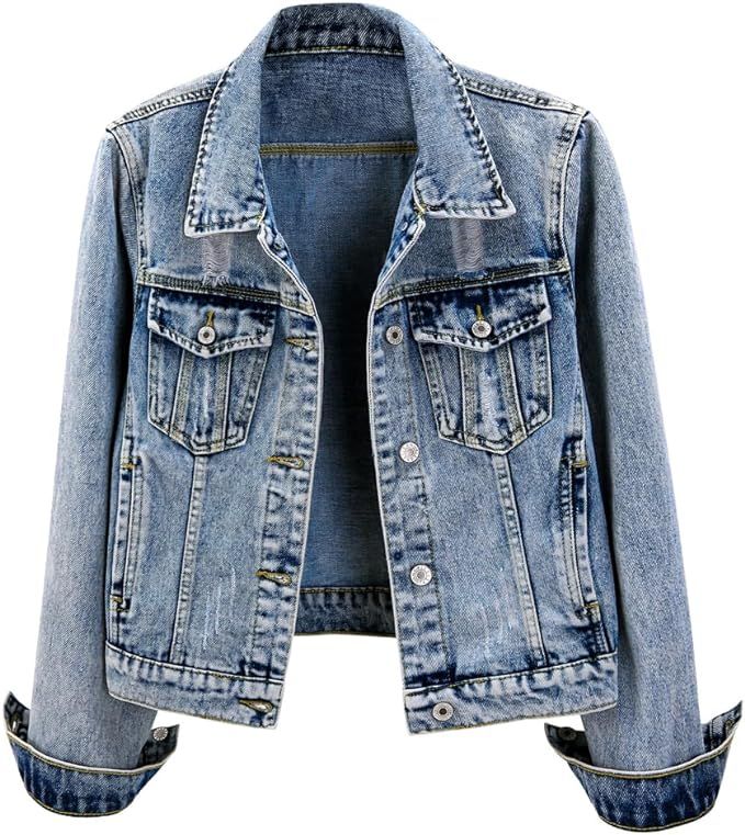 Kedera Womens Denim Jackets Distressed Ripped Long Sleeve Jean Jacket Coats | Amazon (US)