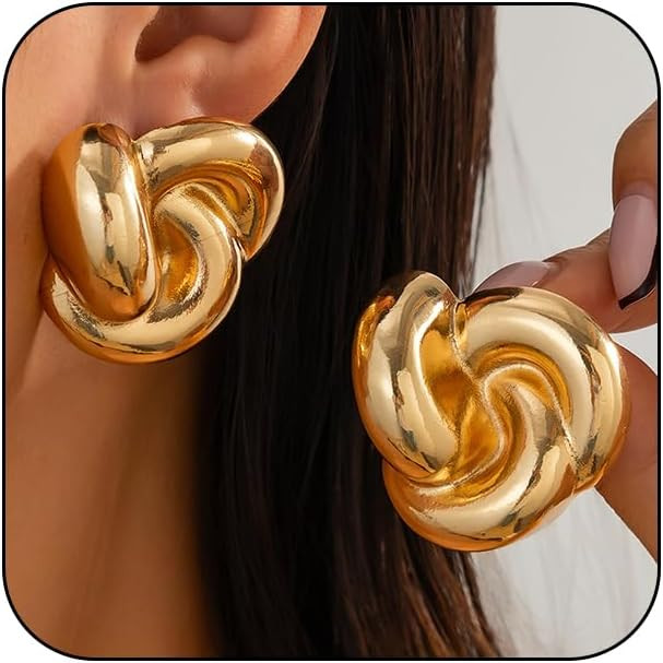 Statement Chunky Big Gold Twist Knot Stud Earrings for Women, SAVNOJW Vintage Large Thick Silver ... | Amazon (US)