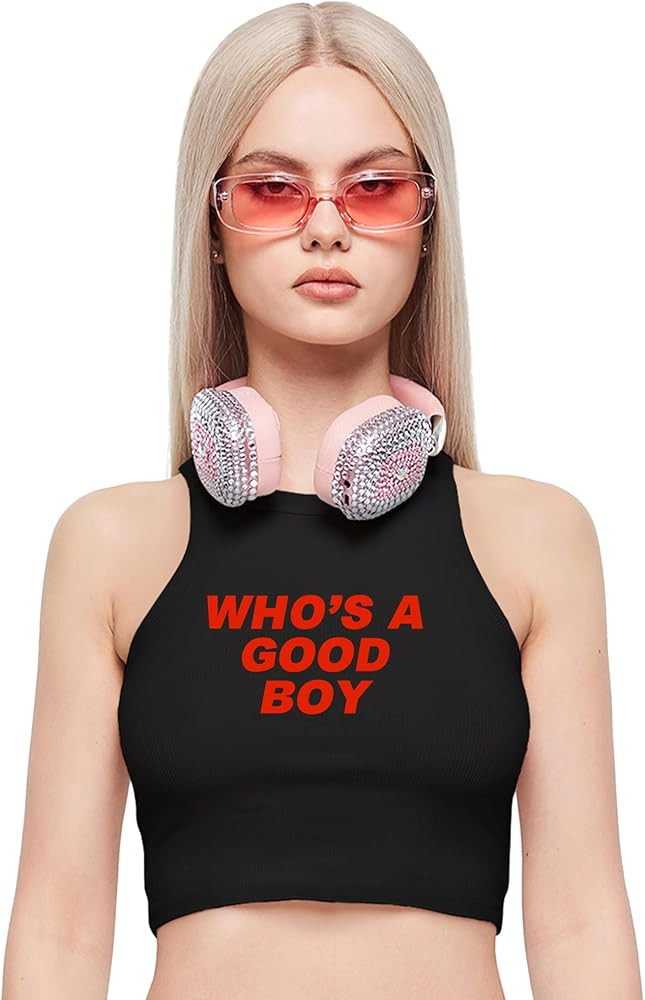 Y2K Crop Tank Top - Who's Sleeveless Round Neck Tight Fit Tank | Amazon (US)