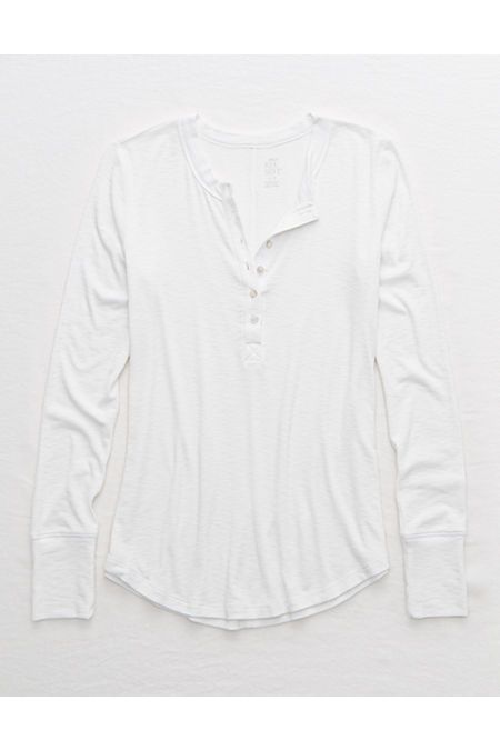 Aerie Long Sleeve Ribbed Henley T-Shirt | American Eagle Outfitters (US & CA)