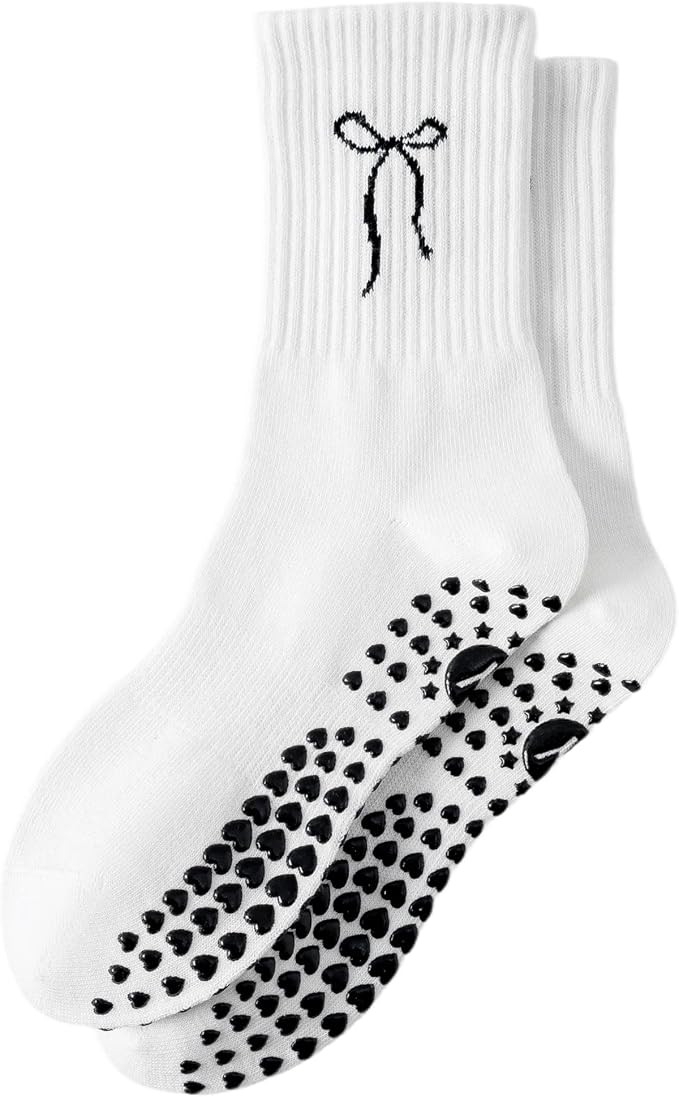 Yawlsow Pilates Grip Socks for Women Yoga Grippy Socks Cute Barre Non Skid Athletic Crew Sticky S... | Amazon (US)