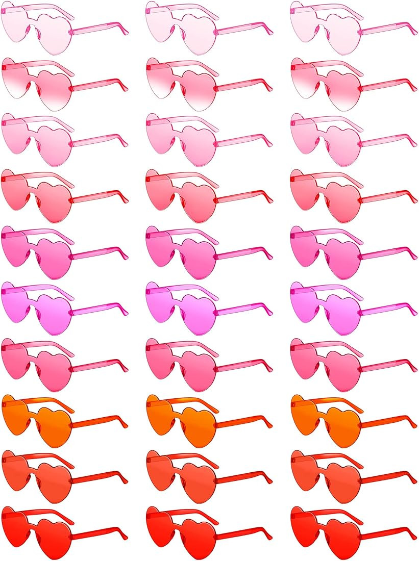 30 Pcs Heart Shaped Rimless Sunglasses Transparent Colorful Frameless Glasses Eyewear Bachelorett... | Amazon (US)