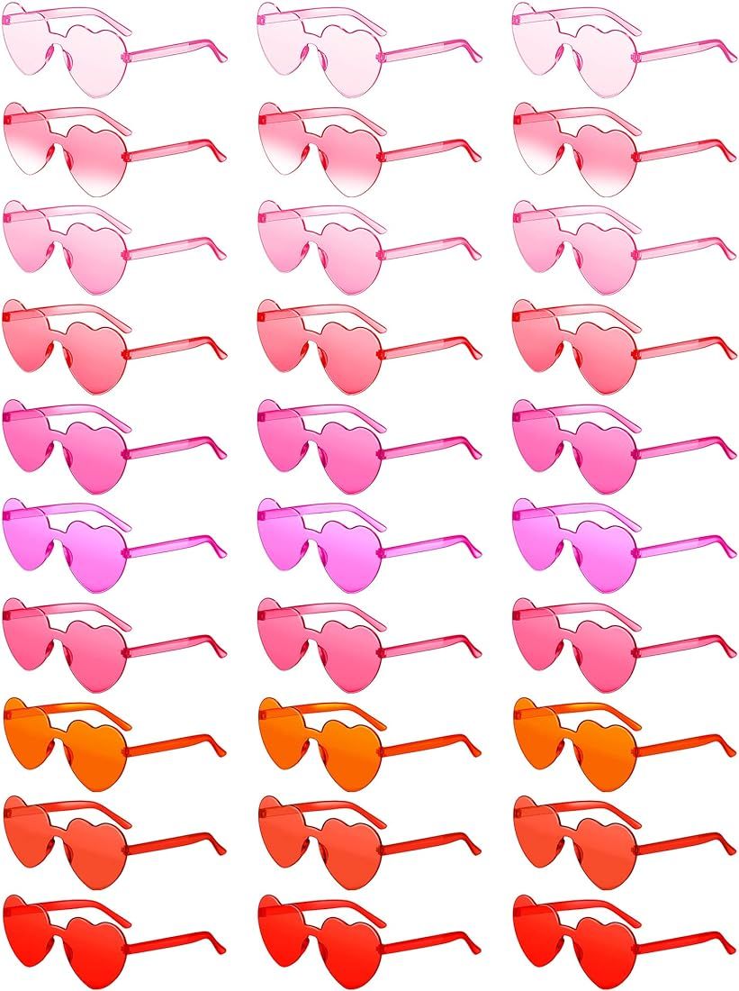 30 Pcs Heart Shaped Rimless Sunglasses Transparent Colorful Frameless Glasses Eyewear Bachelorett... | Amazon (US)