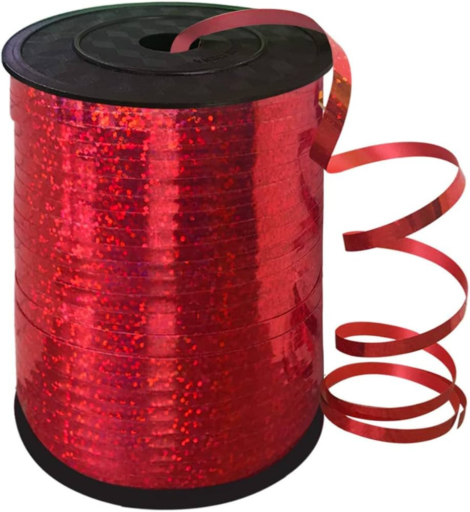 BEISHIDA 500 Yards Red Ribbon Crimped Curling, Balloon String Shiny Metallic Roll for Gift Wrapping Ribbon for Birthday Party Festival Art Craft Decor Florist Flowers Decoration | Amazon (US)