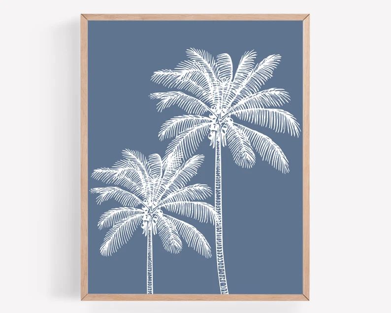 Palm Tree Printable, Arch Printable, Blue Artwork, Botanical Print, Coastal Print, Coastal Wall A... | Etsy (US)