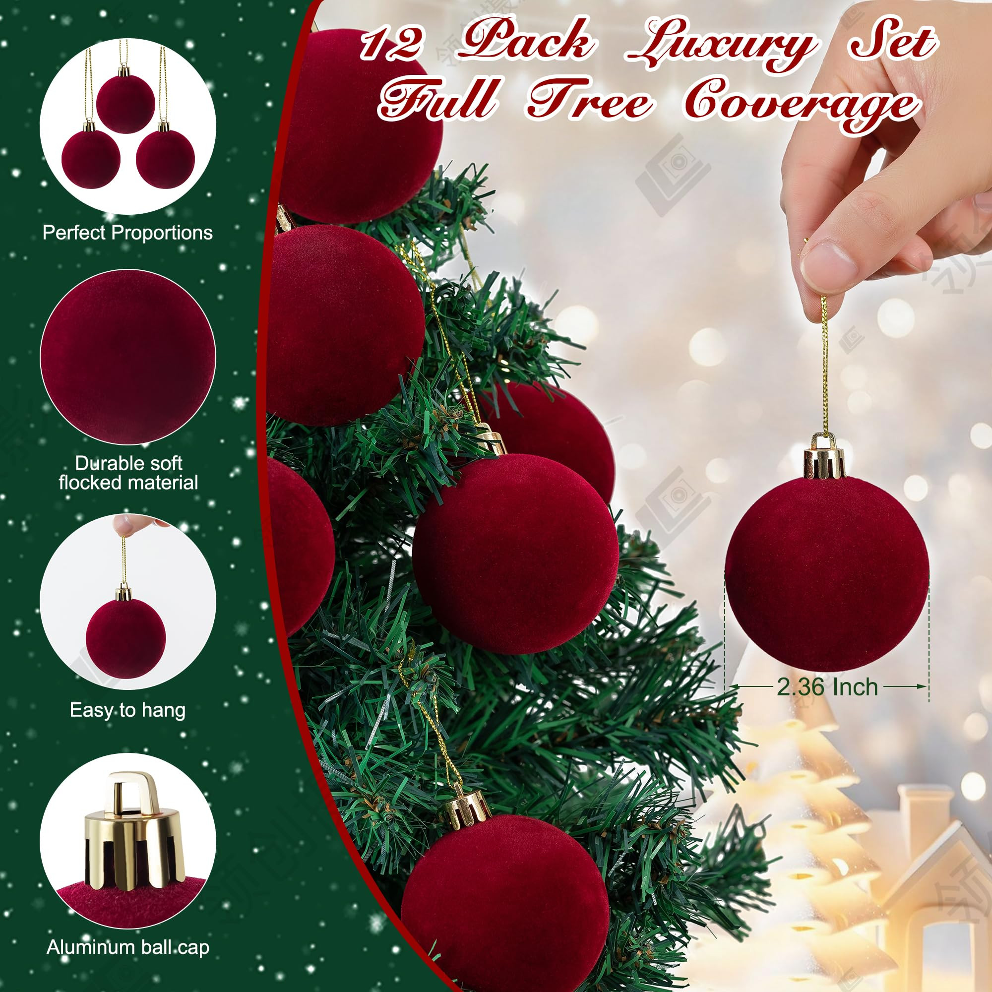 12 PCS Red Velvet Ornaments for Christmas Tree Decorations, Elegant Red Velvet Christmas Ornament... | Amazon (US)
