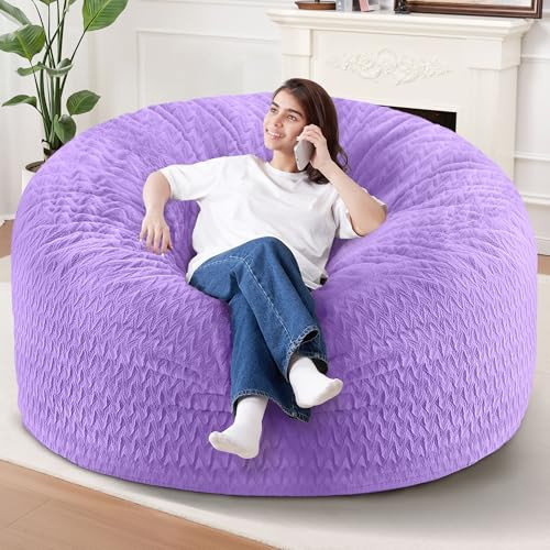 6FT Bean Bag Chair,Giant Bean Bag Chairs for Adults,Big Bean Bags with Memory Foam Filled, Large Beanbag Chairs with Chevron Plush Cover-Purple | Amazon (US)