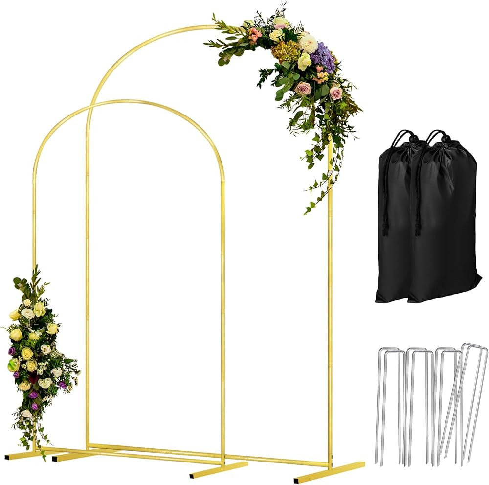 Arch Backdrop Stand Set of 2 Gold Wedding Metal Balloon Arch Stand 7.2FT & 6.6FT Backdrop Frame f... | Amazon (US)