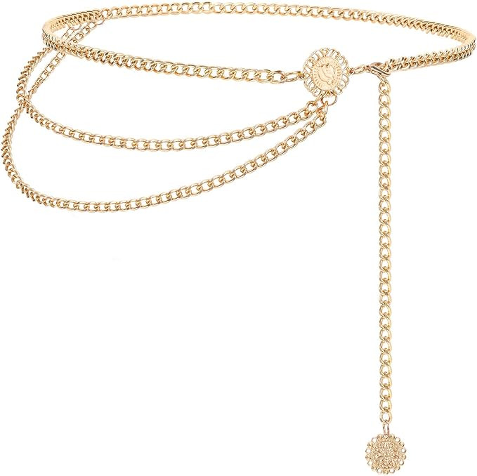 SUOSDEY Metal Chain Belt Women Belly Waist Chain Fashion Body Link Belts | Amazon (US)