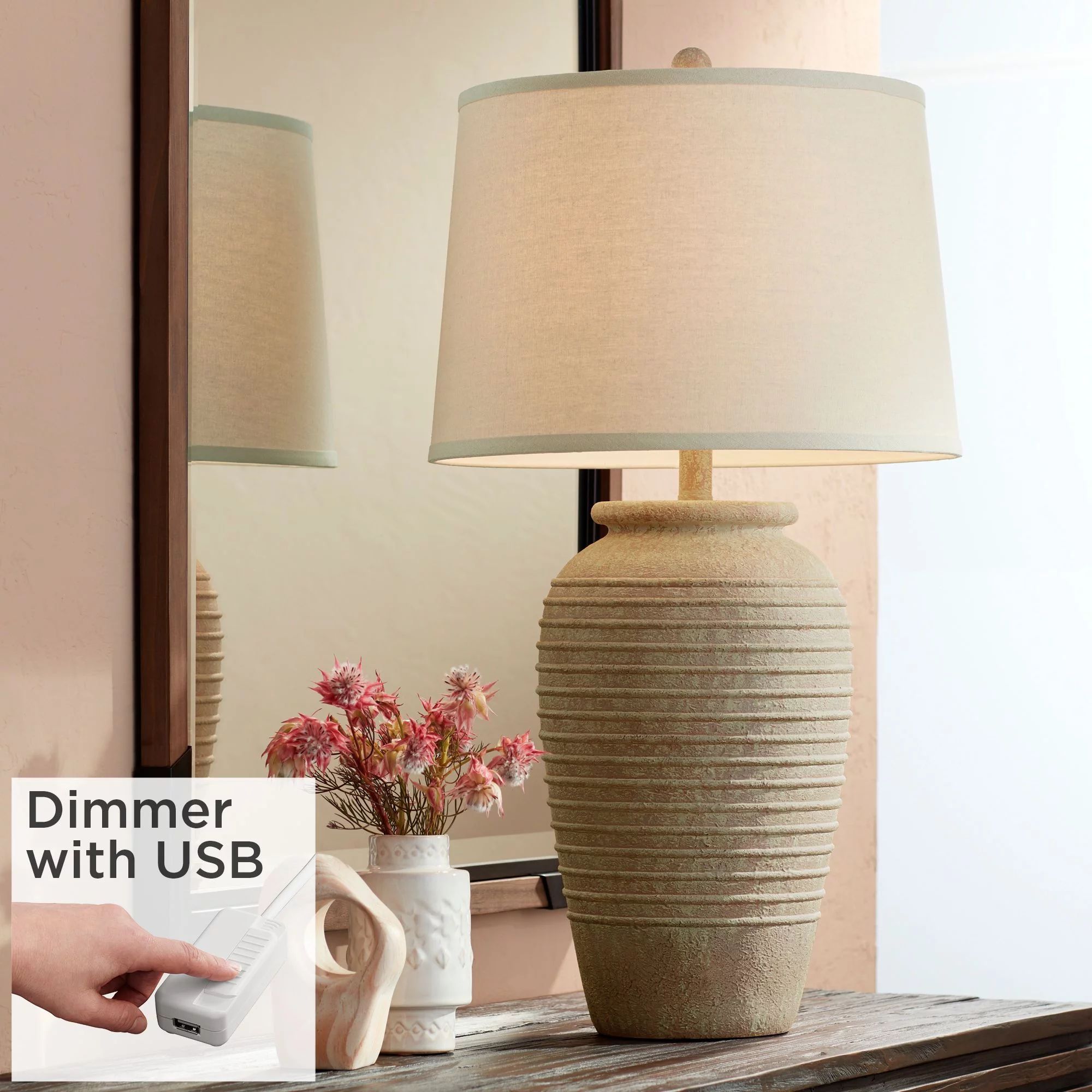 John Timberland Country Cottage Table Lamp with USB Charging Port 28" Tall Sand Cream Linen Drum ... | Walmart (US)