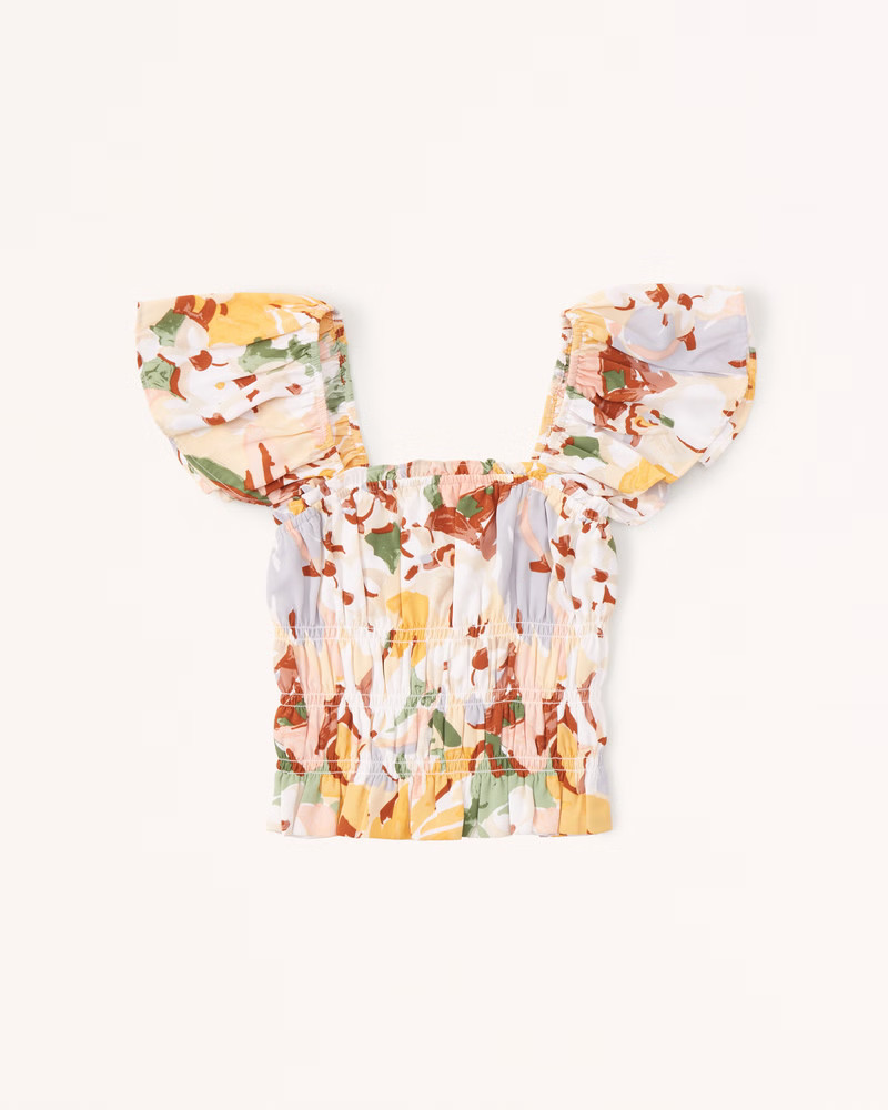 Women's Flutter Sleeve Smocked Top | Women's Tops | Abercrombie.com | Abercrombie & Fitch (US)