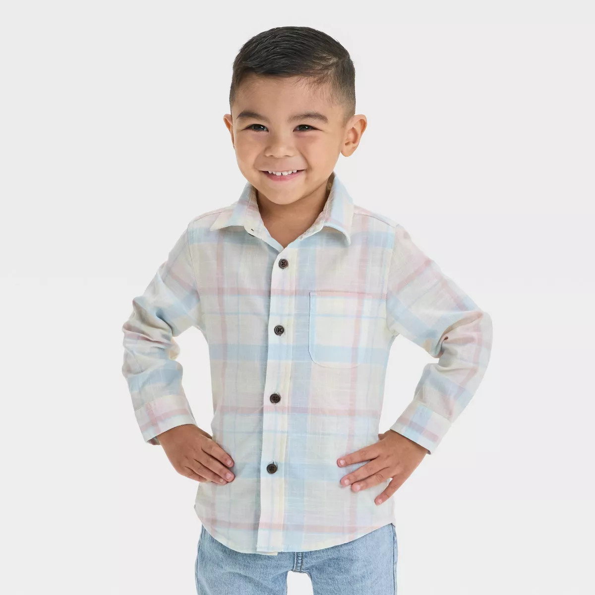 Toddler Boys' Long Sleeve Poplin Button-Up Shirt - Cat & Jack™ Blue 3T | Target