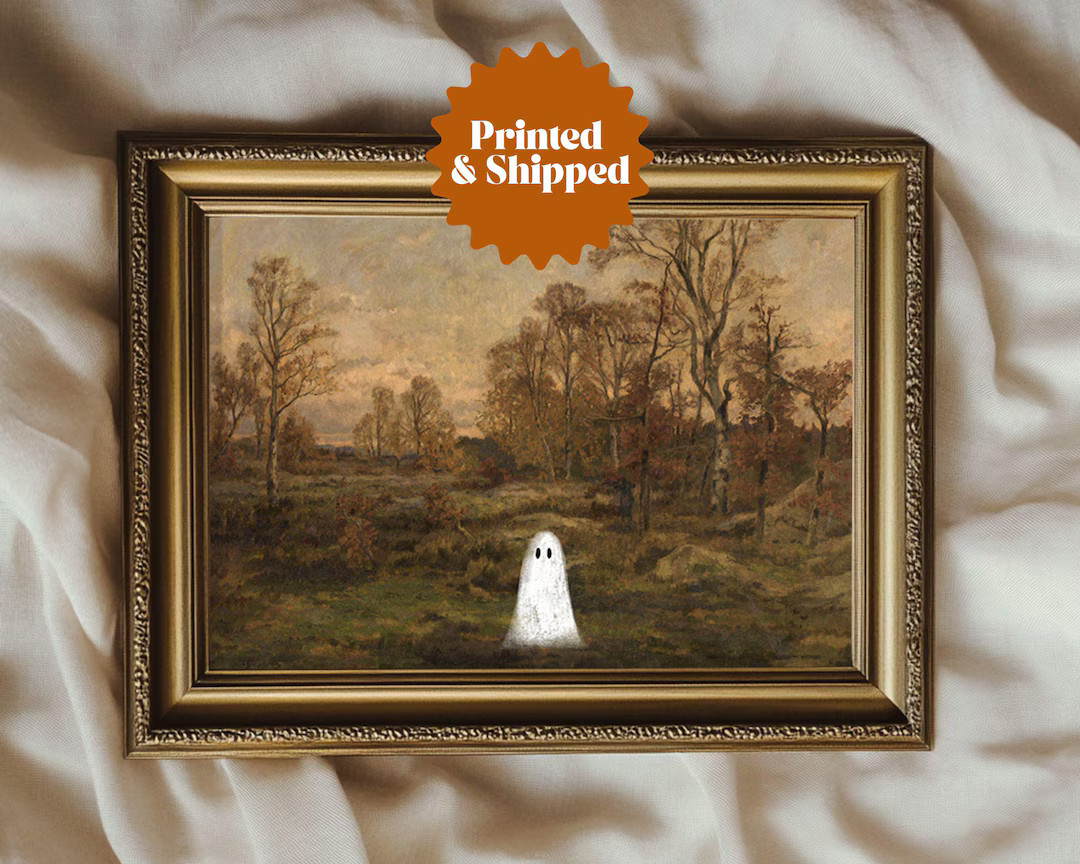 Ghost in Moody Autumn Landscape Vintage Painting Farmhouse Fall Decor Special Halloween Edition P... | Etsy (US)