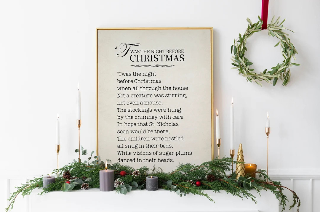 Twas the Night Before Christmas Printable Wall Art, Christmas Sign, Vintage Book Page Print, Old ... | Etsy (US)