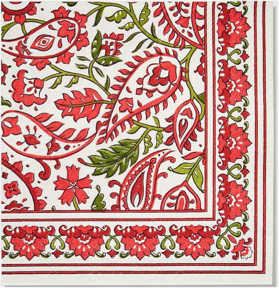 Coterie Paisley Cocktail Napkins (Set of 25 Napkins) - Red and Green Floral Napkins for Christmas... | Amazon (US)