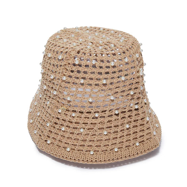 NATURAL OPEN WEAVE PEARL BUCKET HAT | LELE SADOUGHI
