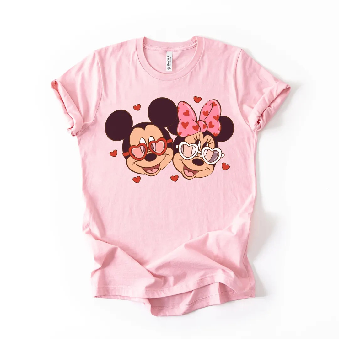 Valentine Mouse Tee for Women | Pink Park Shirt | Sweetheart Theme Graphic Tee | Bella Canvas - E... | Etsy (US)