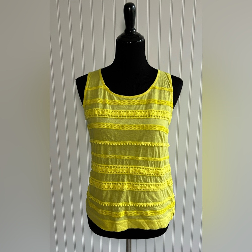 J Crew Yellow Tank Top Textured Size Small Cotton Boho Stripes Preppy Classic | Poshmark
