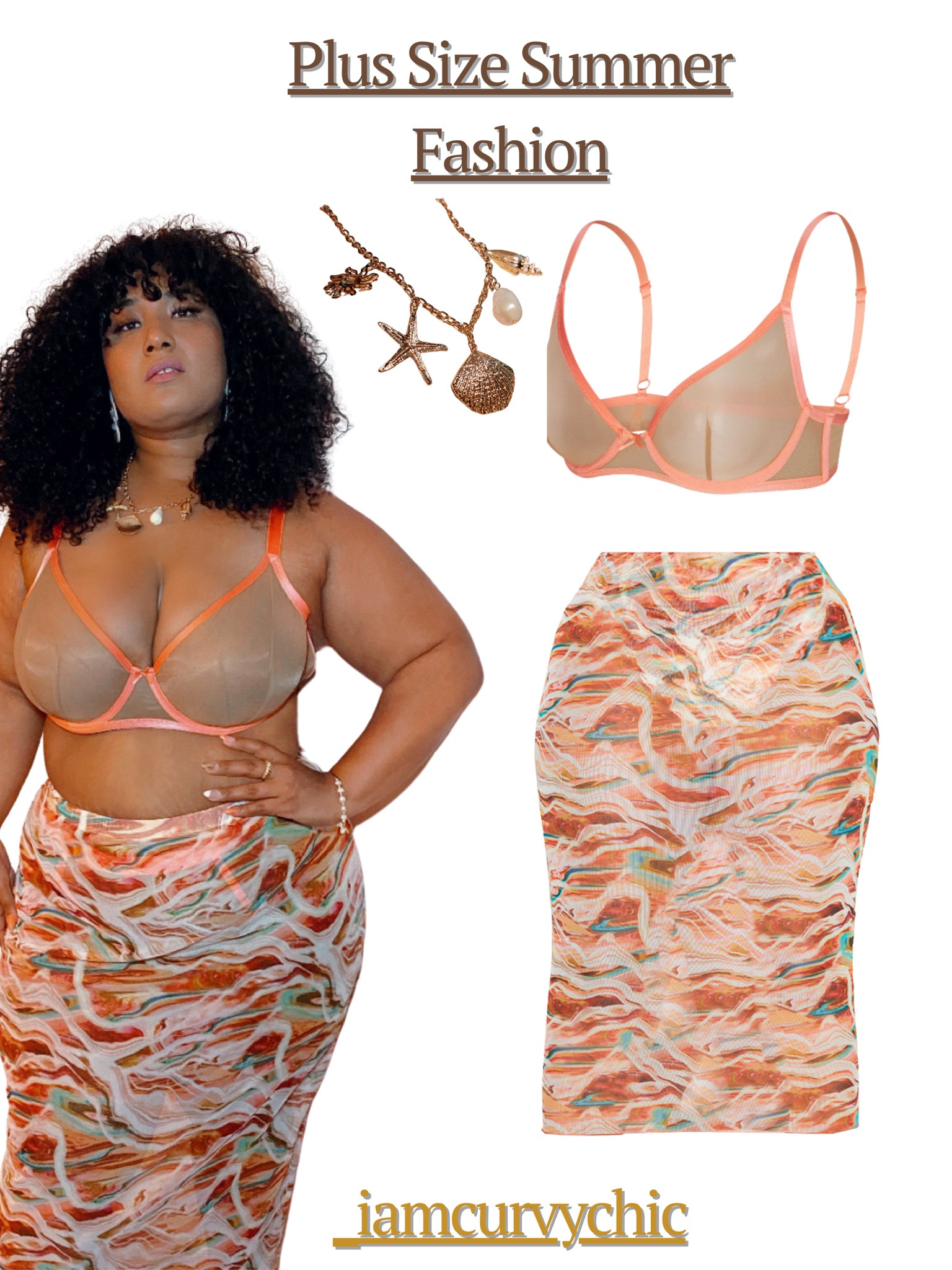 Plus Size Summer Outfit 
Mesh skirt 
Seashell necklace 
Neon nights bra 

#LTKPlusSize #LTKStyleTip