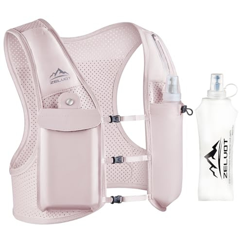 Zelvot Running Vest for Women Men, USA Original Patent, Adjustable Chest Straps Running Hydration Vest with 500ml Soft Flask, Breathable Reflective Running Vest for Trail Running Hiking (Pink, M/L) | Amazon (US)