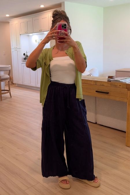 I’m wearing size small in the tube top, small in the cardigan and small in the pants. Love these pants and want a few more colors  

#LTKfindsunder100 #LTKstyletip #LTKfindsunder50