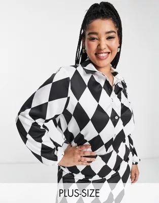 Twisted Wunder Plus oversized shirt in diamond checkerboard - part of a set | ASOS (Global)
