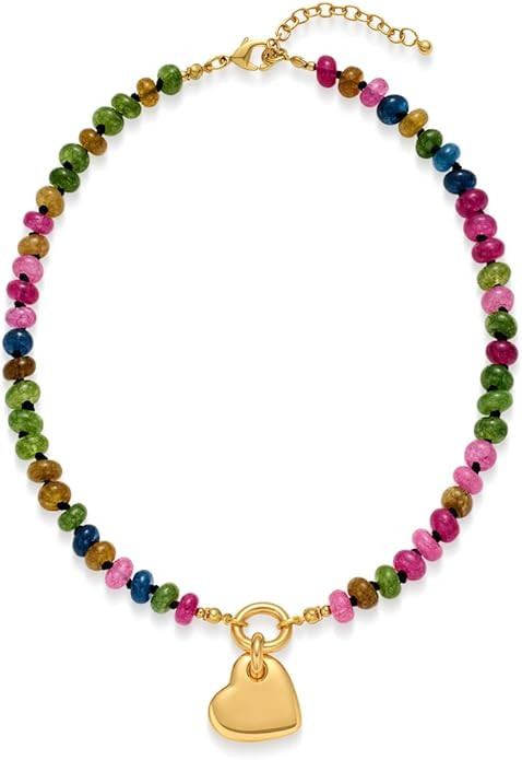 LILIE&WHITE Gold Heart Necklace - Chunky Chain, Puffy Heart Pendant, Colorful Beaded Silver Heart... | Amazon (US)