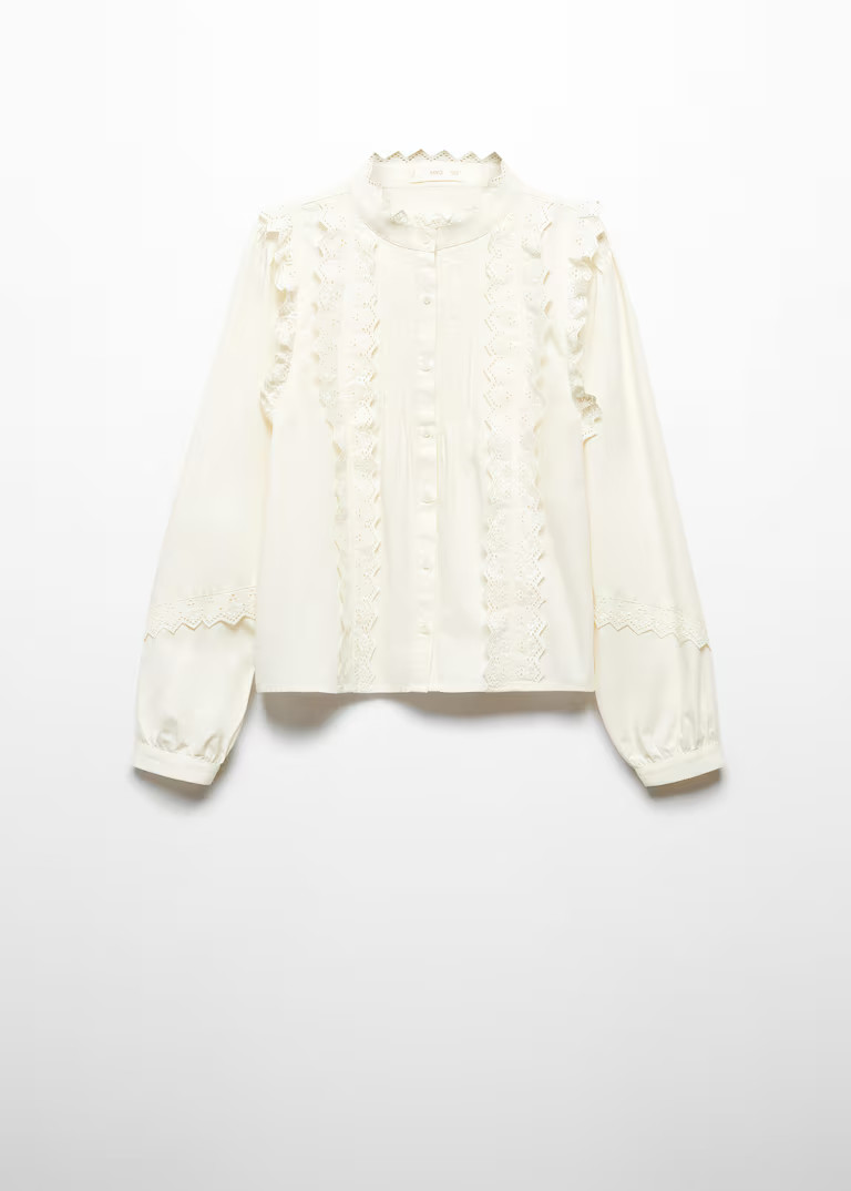 Cotton blouse with ruffle detail -  Women | Mango USA | MANGO (US)