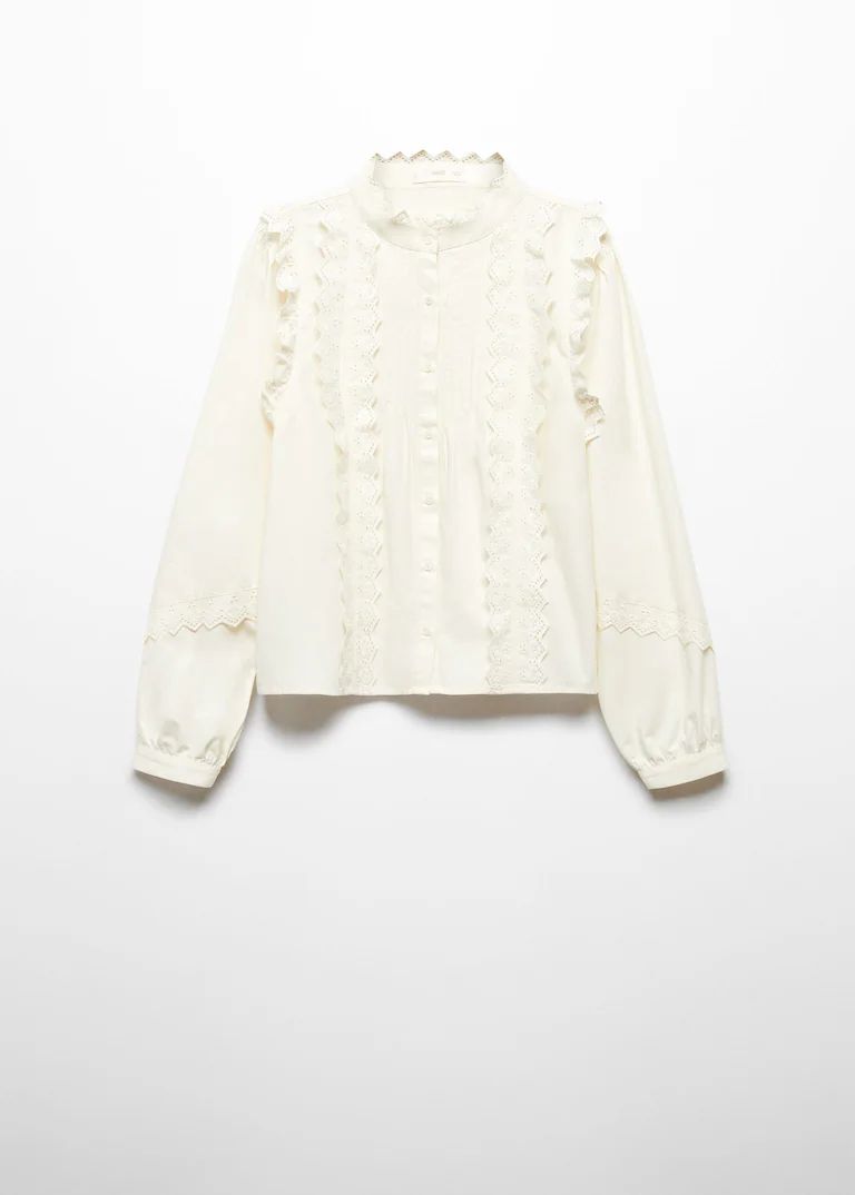 Cotton blouse with ruffle detail -  Women | Mango USA | MANGO (US)