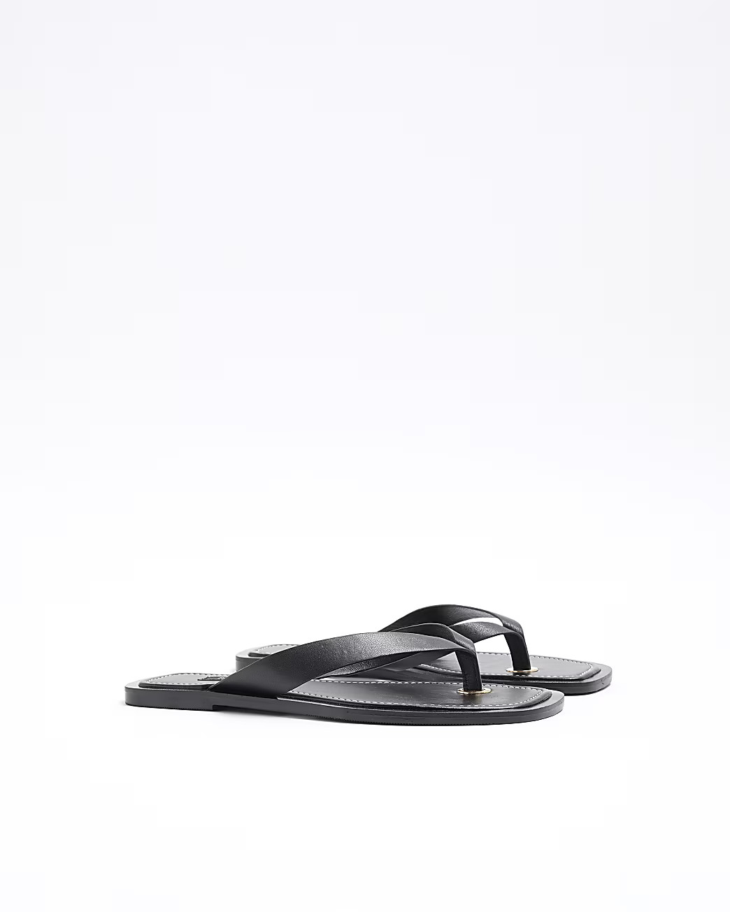 Black Leather Flat Sandals | River Island UK & IE