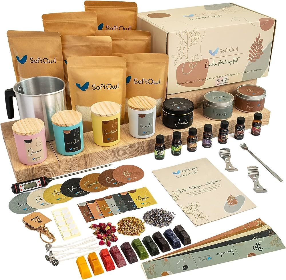 Premium Soy Candle Making Kit - Full Set - Soy Wax, Big 7oz Jars & Tins, 7 Pleasant Scents, Color... | Amazon (US)
