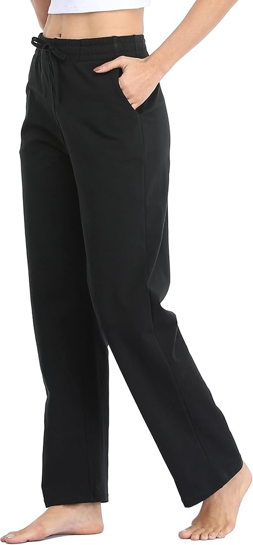 Willit Women's Cotton Sweatpants Open Bottom Yoga Sports Pants Straight Leg Lounge Athletic Pants... | Amazon (US)