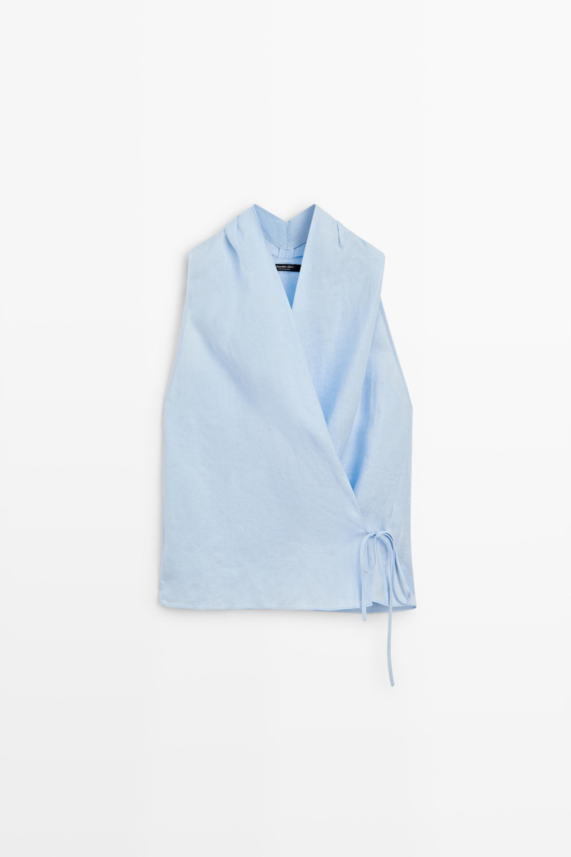 100% linen halter top with tie detail | Massimo Dutti UK