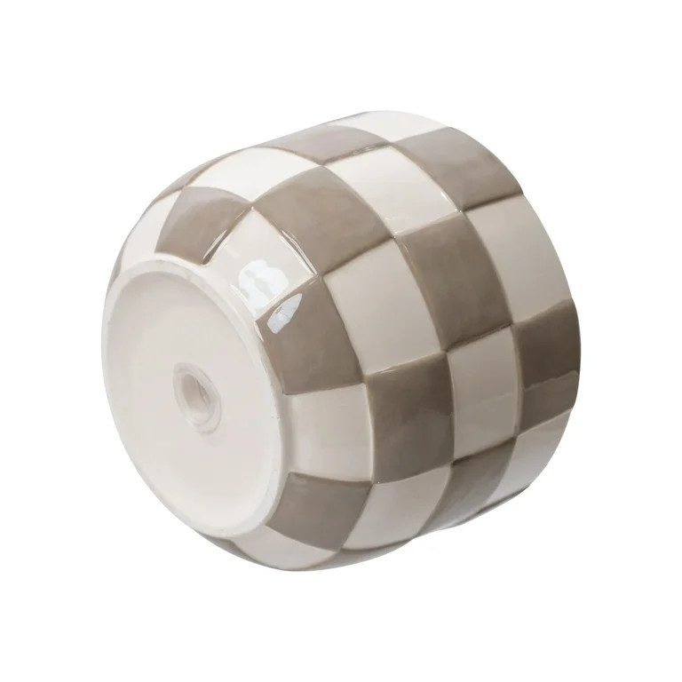 Mainstays Lennon 6" x 6" x 4.5" Round Birch Gray Checkered Ceramic Planter | Walmart (US)