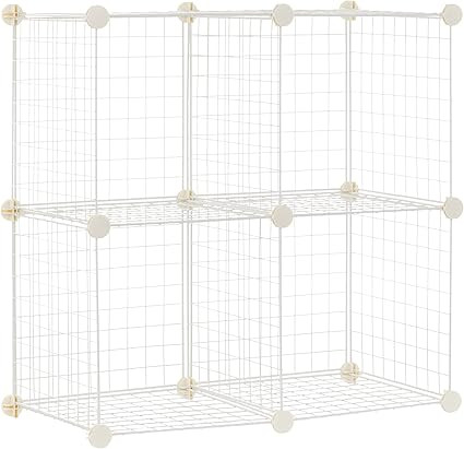 Amazon Basics 4 Cube Wire Grid Storage Shelves, Stackable Cubes, White, 14"D x 14"W x 14"H | Amazon (US)