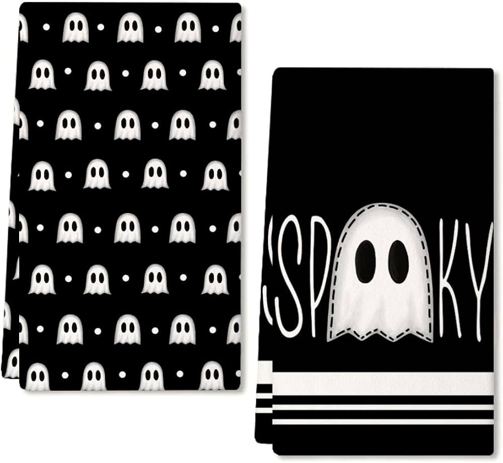 ARKENY Halloween Kitchen Dish Towels Set of 2,Black Ghost Bowknot 18x26 Inch Drying Dishcloth,Far... | Amazon (US)