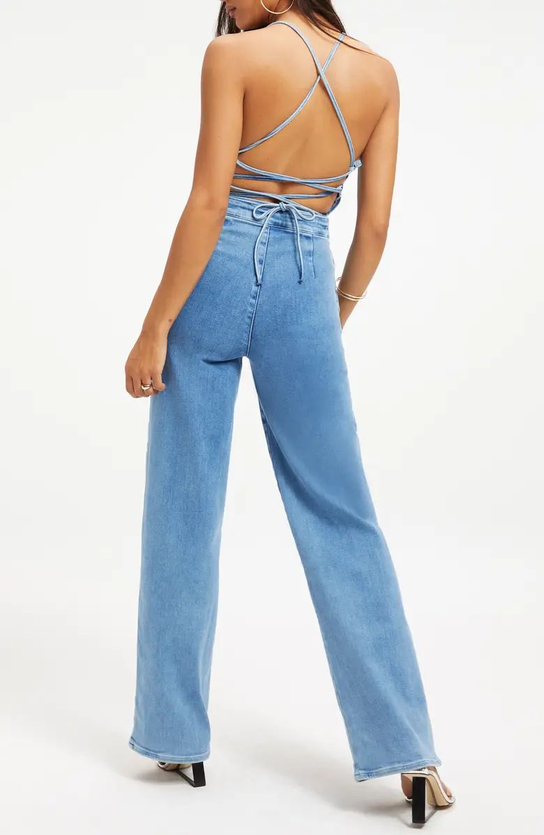 Good American Vacay Lace-Up Stretch Denim Jumpsuit | Nordstrom | Nordstrom