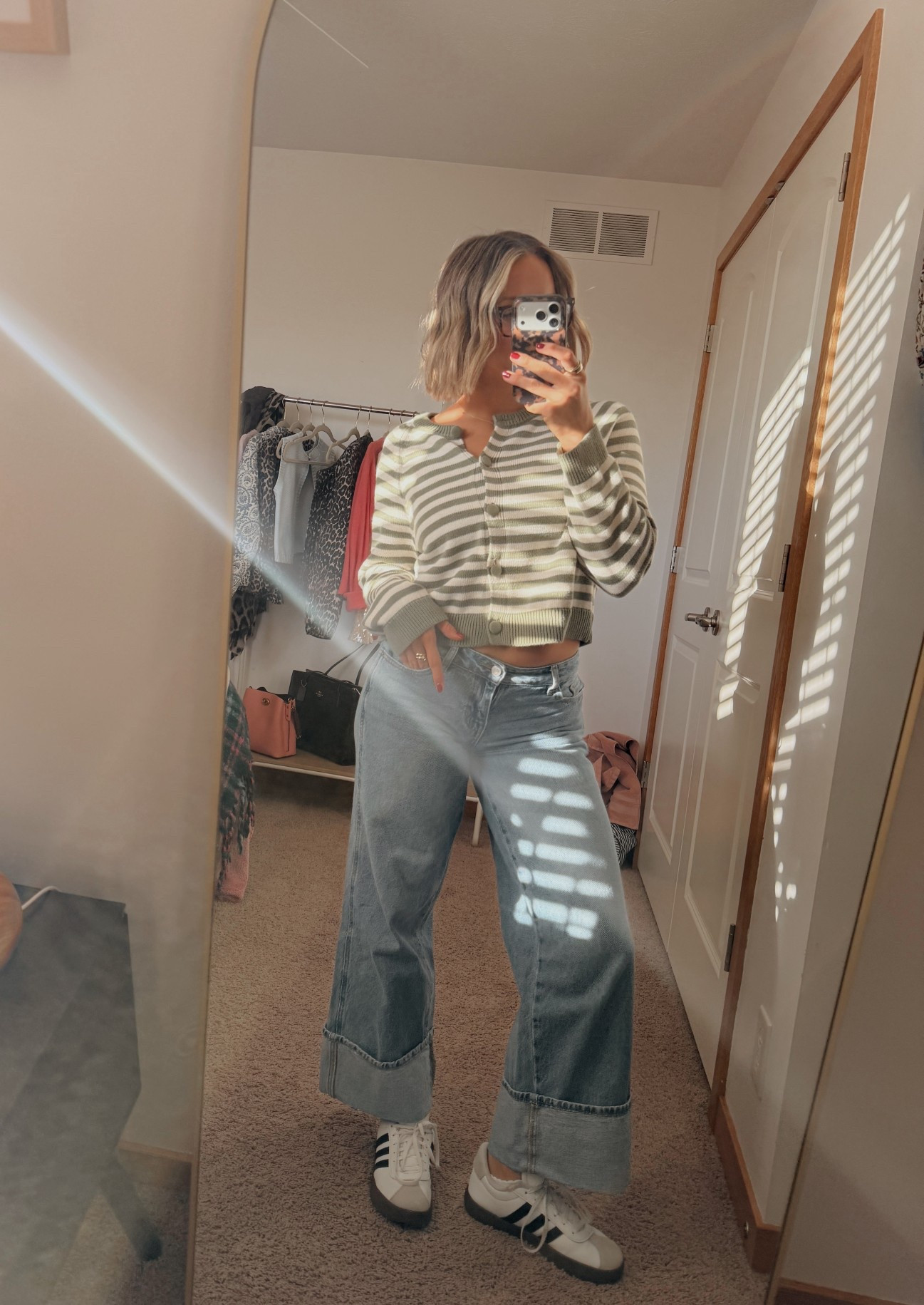 One of my favvvv Target sweaters — 100% Cotton & on sale now!! #stripes #targetcardigan #cottonsweater #lowrisejeans #adidascampus 

#LTKSaleAlert #LTKFindsUnder50 #LTKSeasonal
